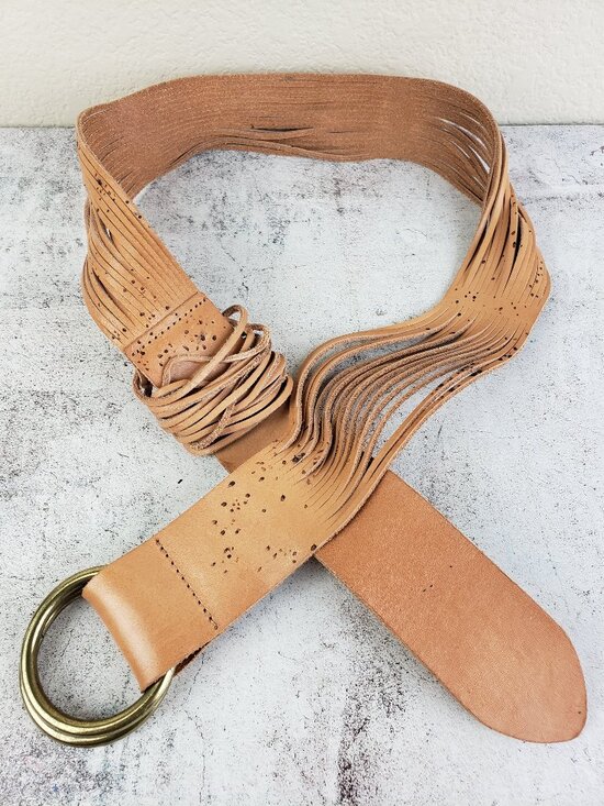 Anthropologie Belt Tonya Double O-Ring Leather Multi-Strand Tan sz XS/S *Custom main image 6